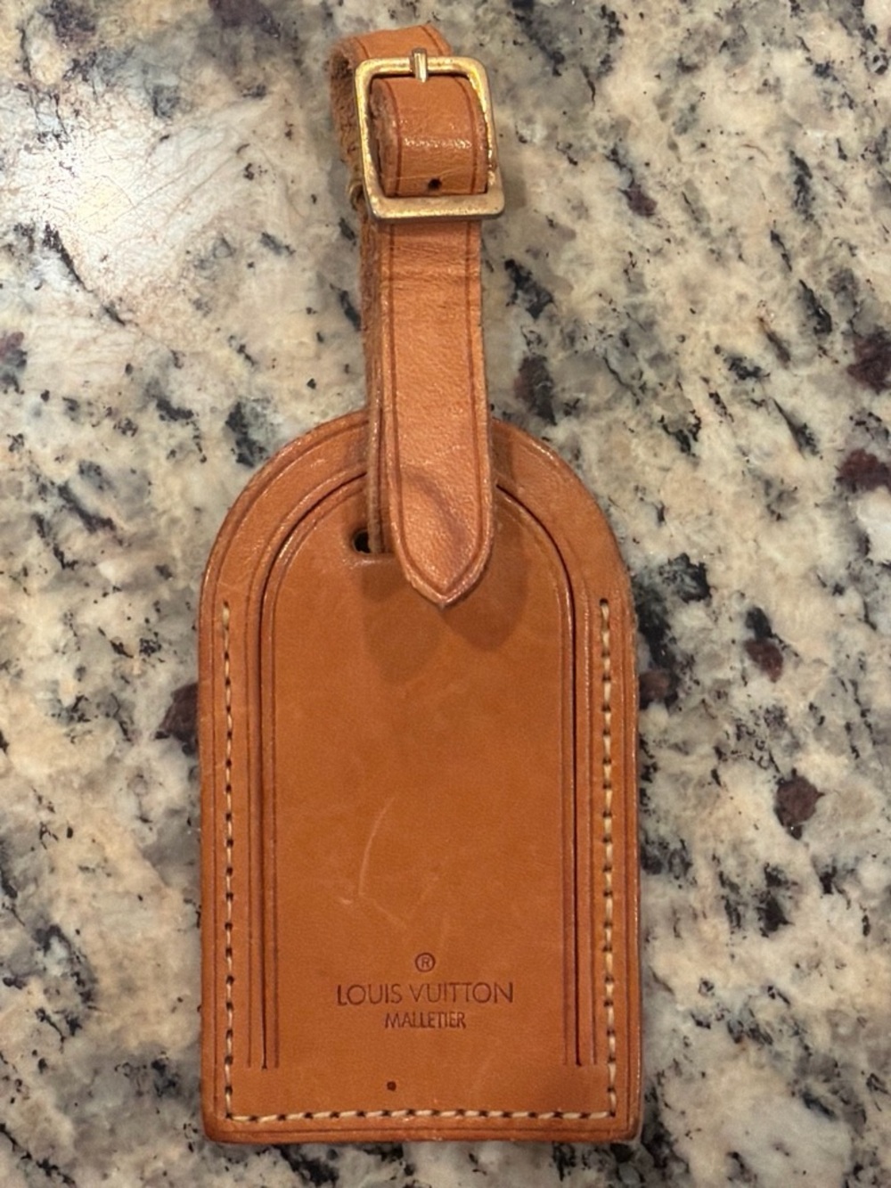Louis Vuitton Cognac Leather Luggage Tag with Gold-Tone Buckle